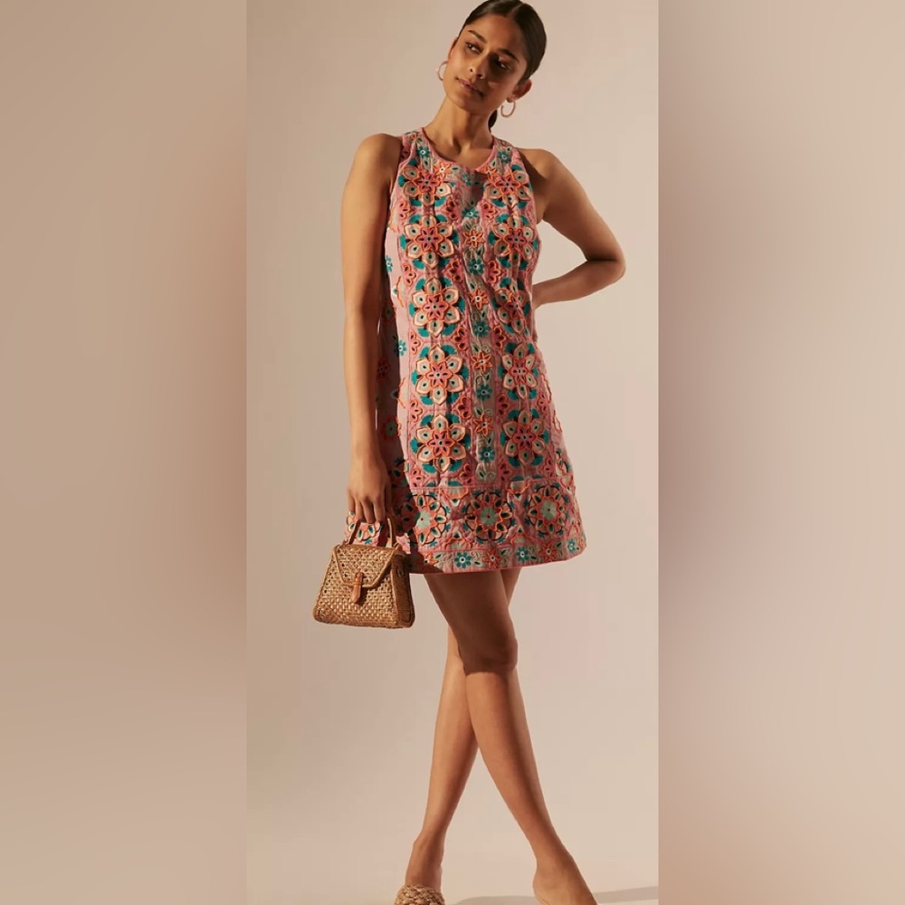 Anthropologie Stunning Embroidered & Appliqued Shift Dress 16W